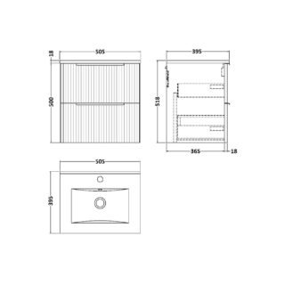 Hudson Reed Fluted 2 Drawer Wall Hung Vanity Unit With Basin 2 - 1 TH - Image 5
