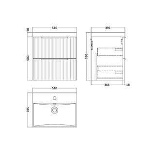 Hudson Reed Fluted 2 Drawer Wall Hung Vanity Unit With Basin 3 - 1 TH - Image 2
