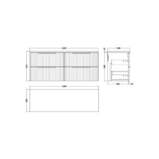 Hudson Reed Fluted 4 Drawer Wall Hung Vanity Unit With Worktop - 1200mm Wide - Image 2