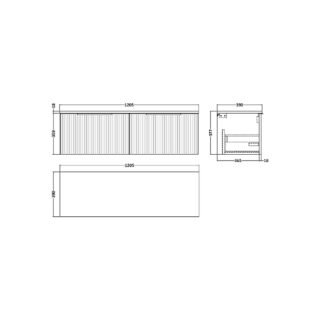 Hudson Reed Fluted 2 Drawer Wall Hung Vanity Unit With Laminate Worktop - 1200mm Wide - Image 2