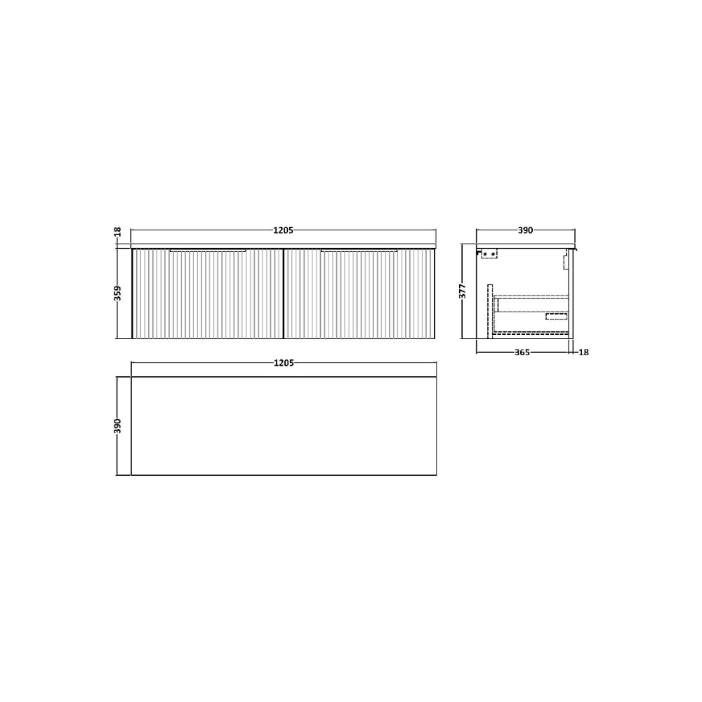 Hudson Reed Fluted 2 Drawer Wall Hung Vanity Unit With Laminate Worktop - 1200mm Wide - Image 2