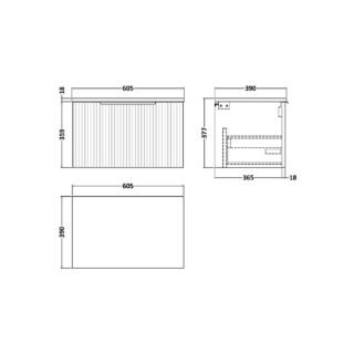 Hudson Reed Fluted 1 Drawer Wall Hung Vanity Unit With Laminate Worktop - 600mm Wide - Image 2