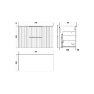 Hudson Reed Fluted 2 Drawer Wall Hung Vanity Unit With Worktop - 800mm Wide - Image 2