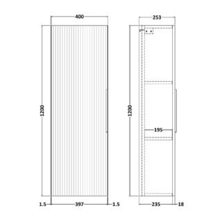 Hudson Reed Fluted 1 Door Wall Hung Tall Storage Unit - 1200mm High - Image 2
