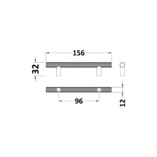 Hudson Reed Knurled Bar Furniture Handle - 96mm Centres - Image 2