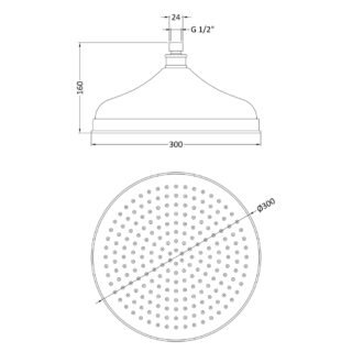 Hudson Reed Apron Fixed Shower Head - 300mm Diameter - Chrome - Image 3