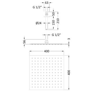 Hudson Reed Ceiling Mounted Square Fixed Shower Head And Arm - 400mm x 400mm - Chrome - Image 2