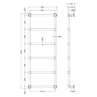 Hudson Reed Countess Heated Towel Rail - 1548mm x 598mm - Chrome - Image 2