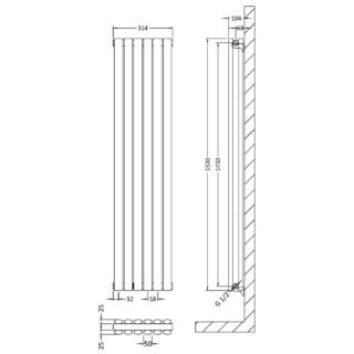 Hudson Reed Revive Double Panel Vertical Designer Radiator - 1500mm x 354mm - White - Image 4
