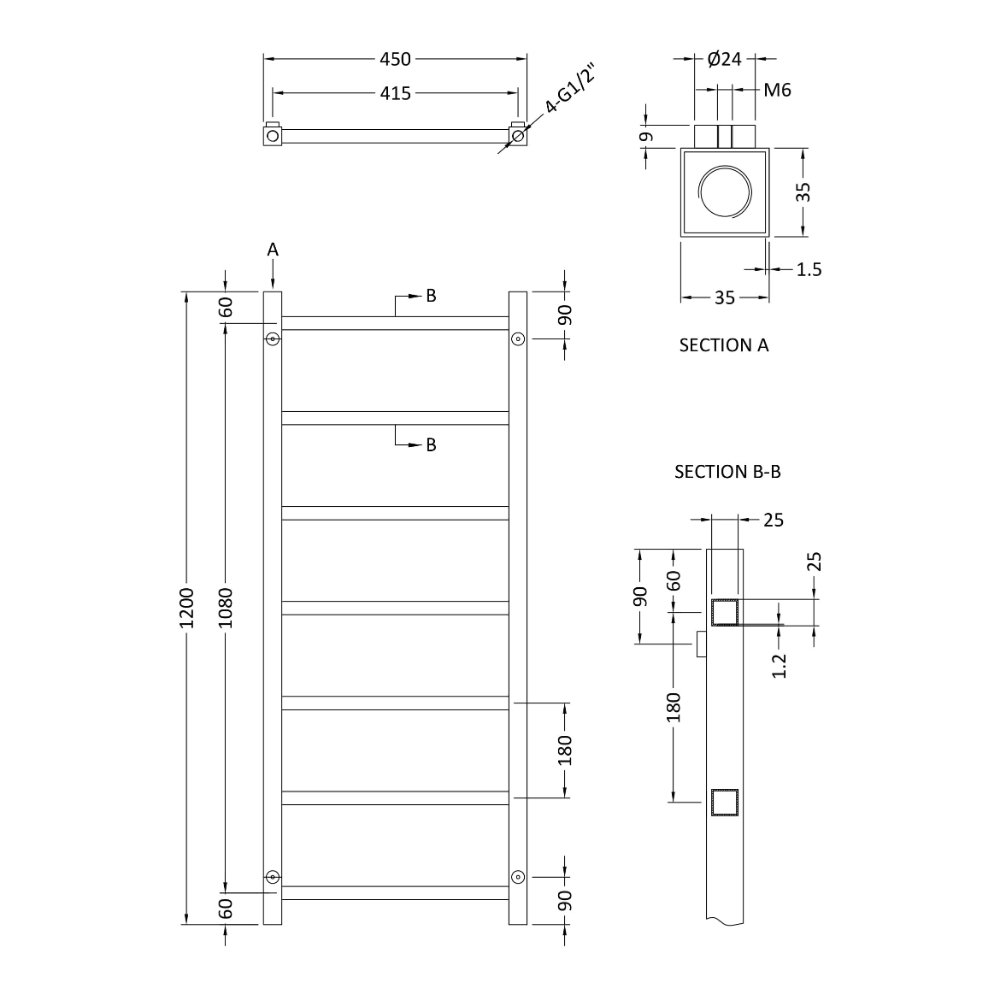 Hudson Reed Eton Heated Towel Rail - Chrome - Image 5
