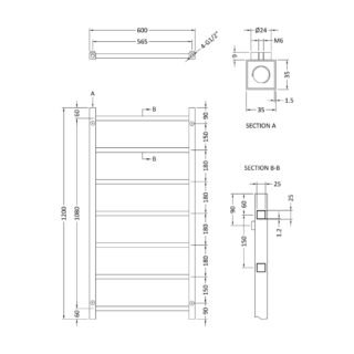 Hudson Reed Eton Heated Towel Rail - Chrome - Image 6