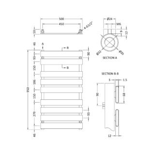 Hudson Reed Piazza Heated Towel Rail - Chrome - Image 3