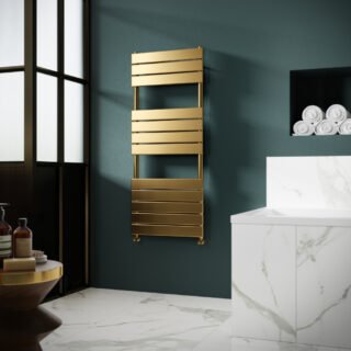 Hudson Reed Piazza Flat Panel Heated Towel Rail - 1213mm x 500mm - Brushed Brass - Image 2