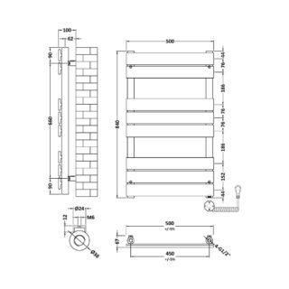 Hudson Reed Flat Panel Electric Towel Rail - Brushed Brass - Image 5