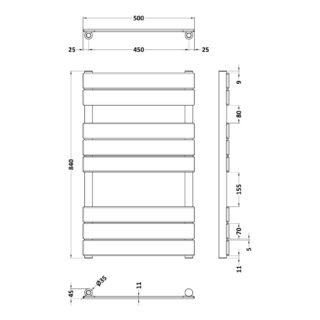 Hudson Reed Piazza Flat Panel Heated Towel Rail - 840mm x 500mm - Image 3
