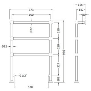 Hudson Reed Countess Heated Towel Rail - 966mm x 676mm - Chrome - Image 2