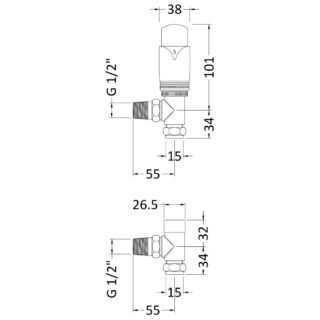Hudson Reed Luxury Angled Thermostatic Radiator Valves Pair - Chrome - Image 2