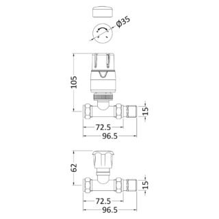 Hudson Reed Thermostatic Bi Directional Straight Radiator Valves Pair With Lockshield - Chrome - Image 2