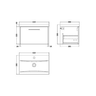 Hudson Reed Juno 1 Drawer Wall Hung Vanity Unit With Basin 1 - 1 TH - Image 2