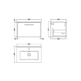Hudson Reed Juno 1 Drawer Wall Hung Vanity Unit With Basin 2 - 1 TH - Image 2