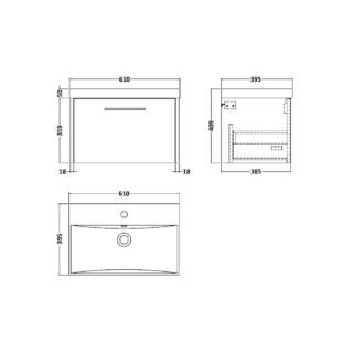 Hudson Reed Juno 1 Drawer Wall Hung Vanity Unit With Basin 3 - 1 TH - Image 2