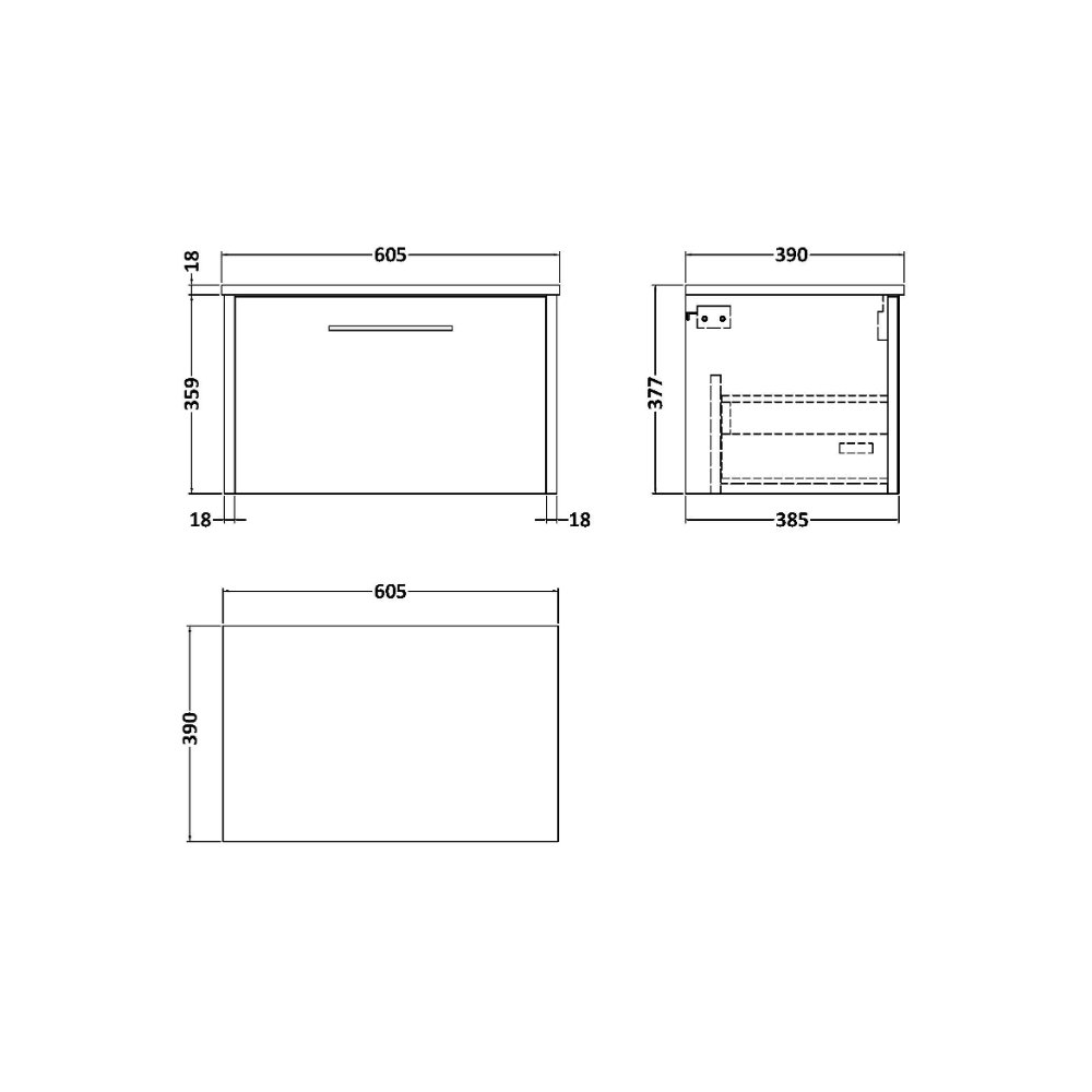 Hudson Reed Juno 1 Drawer Wall Hung Vanity Unit And Worktop - Image 2