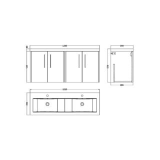 Hudson Reed Juno 4 Door Wall Hung Vanity Unit With Double Ceramic Basin - 1200mm Wide - Image 7