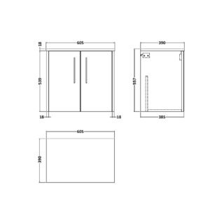 Hudson Reed Juno 2 Door Wall Hung Vanity Unit And Worktop - 600mm Wide - Image 2