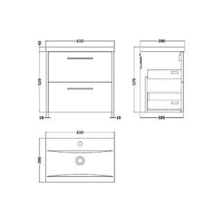 Hudson Reed Juno 2 Drawer Wall Hung Vanity Unit With Basin 1 - 1 TH - Image 14