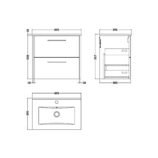 Hudson Reed Juno 2 Drawer Wall Hung Vanity Unit With Basin 2 - 1 TH - Image 3