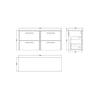 Hudson Reed Juno 4 Drawer Wall Hung Vanity Unit With Worktop - 1200mm Wide - Image 2