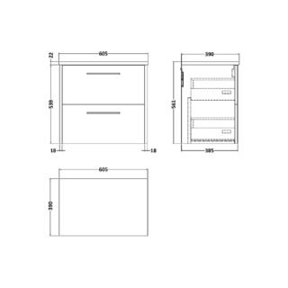 Hudson Reed Juno 2 Drawer Wall Hung Vanity Unit With Worktop - Image 2