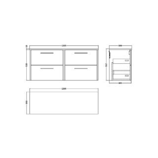 Hudson Reed Juno 4 Drawer Wall Hung Vanity Unit And Worktop - 1200mm Wide - Image 2