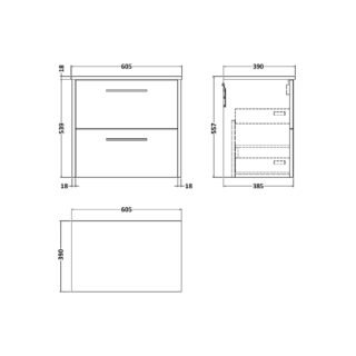 Hudson Reed Juno 2 Drawer Wall Hung Vanity Unit And Worktop - Image 2
