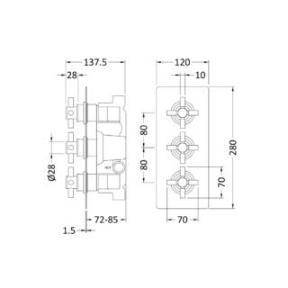 Hudson Reed Tec Crosshead 3 Outlet Thermostatic Concealed Shower Valve With Diverter - Image 2