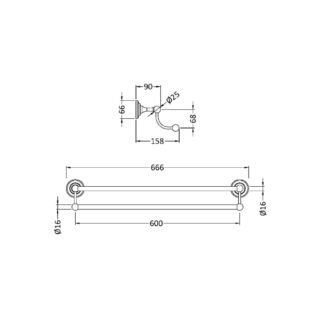 Nuie Traditional Double Towel Rail - 660mm Wide - Chrome - Image 2