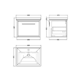 Hudson Reed Lille 1 Drawer Wall Hung Vanity Unit With Basin 1 - 1 TH - Image 2