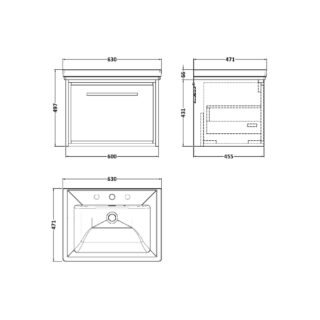 Hudson Reed Lille 1 Drawer Wall Hung Vanity Unit With Basin 1 - 600mm Wide - 3 TH - Image 2