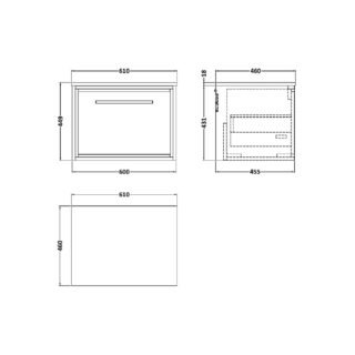 Hudson Reed Lille 1 Drawer Wall Hung Vanity Unit With Worktop - Image 2