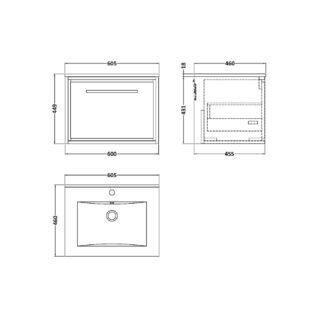 Hudson Reed Lille 1 Drawer Wall Hung Vanity Unit With Minimalist Ceramic Basin - 1 TH - Image 2