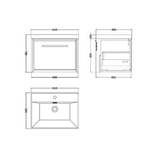 Hudson Reed Lille 1 Drawer Wall Hung Vanity Unit With Thin-Edge Ceramic Basin - 1 TH - Image 2