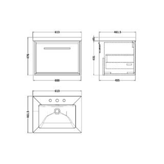 Hudson Reed Lille 1 Drawer Wall Hung Vanity Unit With Basin 2 - 600mm Wide - 3 TH - Image 2