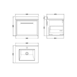 Hudson Reed Lille 1 Drawer Wall Hung Vanity Unit With Marble Top Basin - 1 TH - Image 2