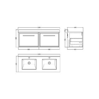 Hudson Reed Lille 1 Drawer Wall Hung Vanity Unit With Marble Top Double Basin - 1200mm Wide - 2 TH - Image 2