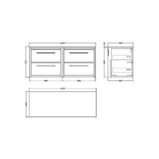 Hudson Reed Lille 4 Drawer Wall Hung Vanity Unit With Worktop - 1200mm Wide - Image 2