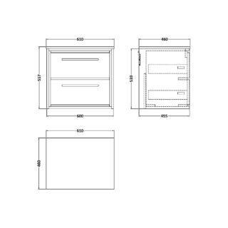 Hudson Reed Lille 2 Drawer Wall Hung Vanity Unit With Worktop - Image 2