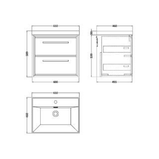 Hudson Reed Lille 2 Drawer Wall Hung Vanity Unit With Basin 3 - 1 TH - Image 2