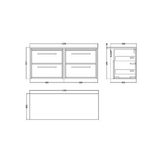 Hudson Reed Lille 4 Drawer Wall Hung Vanity Unit And Worktop - 1200mm Wide - Image 2