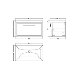 Hudson Reed Lille 1 Drawer Wall Hung Vanity Unit With Fireclay Basin - 800mm Wide - Image 2