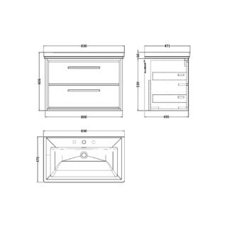 Hudson Reed Lille 2 Drawer Wall Hung Vanity Unit With Classic Fireclay Basin - 800mm Wide - 3 TH - Image 2